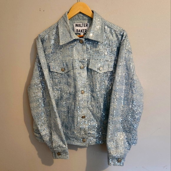 Walter Baker Shawna Sequin Denim Jacket Large | Anthropologie, Oversized Glam - Picture 8 of 15